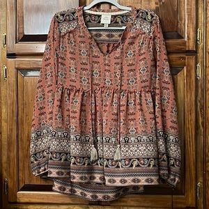 NWT Multicolor Peasant Blouse with Tassel Accent